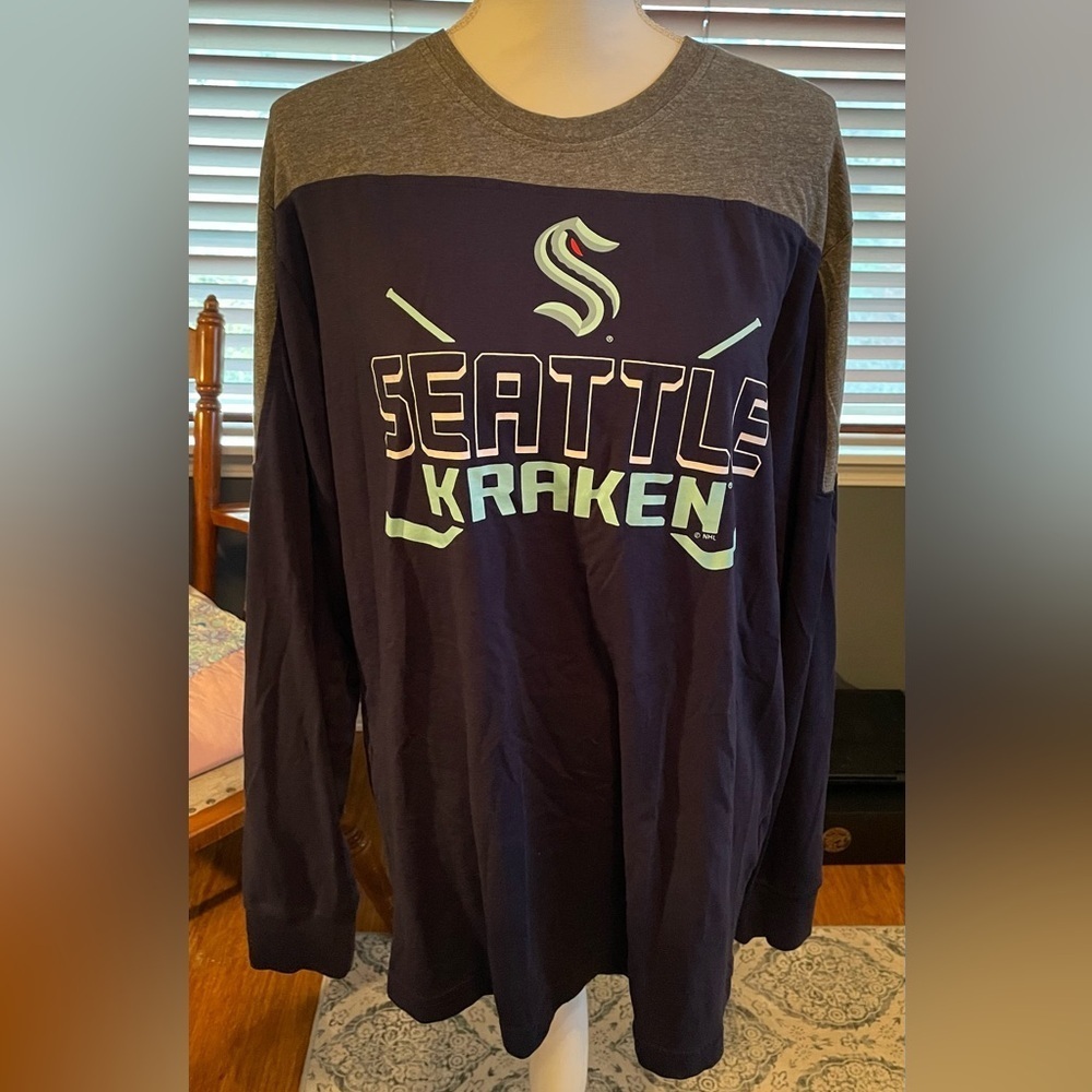 NHL Seattle Kraken Men’s Soft Long Sleeve Grey and Navy Shirt
